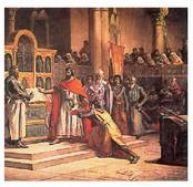 Alfontso VI.aren zin egitea Cantar del Mio Cid olerki epikoko protagonista den �Cid�ekin, Alejandro Ferr�nen koadro batean.<br><br>